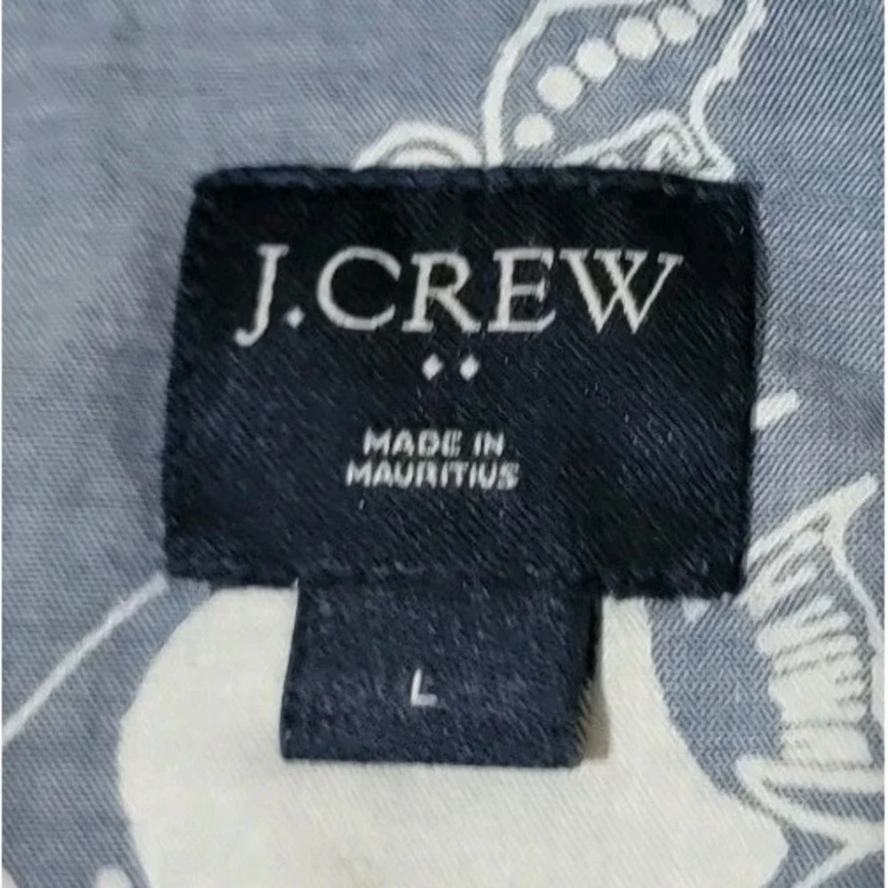 J. Crew Button Down Shirt Men's Large Blue Fish All Over Print Short Sleeve